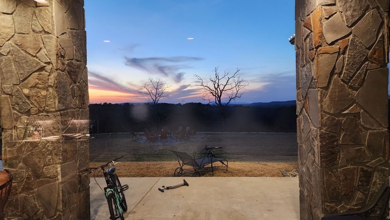 Completed Furgerson Residence Monumental Natural Stone Portico Columns and Sunset Valley View