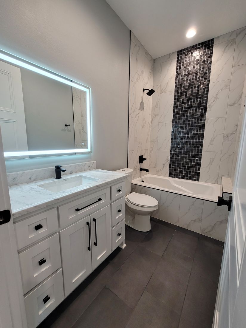 Completed Custom Residence Marble Shower and Double Vanity
